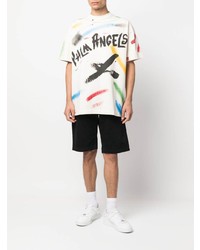 weißes bedrucktes T-Shirt mit einem Rundhalsausschnitt von Palm Angels