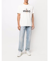 weißes bedrucktes T-Shirt mit einem Rundhalsausschnitt von Hugo