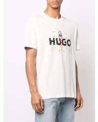 weißes bedrucktes T-Shirt mit einem Rundhalsausschnitt von Hugo