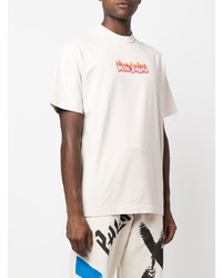 weißes bedrucktes T-Shirt mit einem Rundhalsausschnitt von Palm Angels