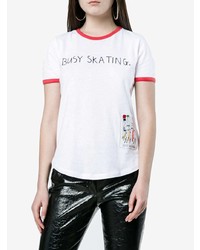 weißes bedrucktes T-Shirt mit einem Rundhalsausschnitt von Mira Mikati