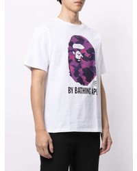 weißes bedrucktes T-Shirt mit einem Rundhalsausschnitt von A Bathing Ape