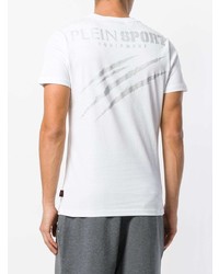 weißes bedrucktes T-Shirt mit einem Rundhalsausschnitt von Plein Sport