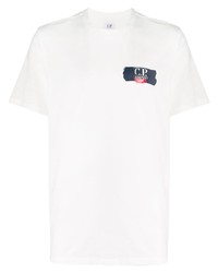 weißes bedrucktes T-Shirt mit einem Rundhalsausschnitt von C.P. Company