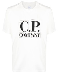 weißes bedrucktes T-Shirt mit einem Rundhalsausschnitt von C.P. Company