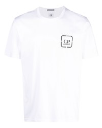 weißes bedrucktes T-Shirt mit einem Rundhalsausschnitt von C.P. Company