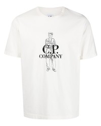 weißes bedrucktes T-Shirt mit einem Rundhalsausschnitt von C.P. Company