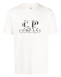 weißes bedrucktes T-Shirt mit einem Rundhalsausschnitt von C.P. Company