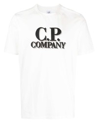 weißes bedrucktes T-Shirt mit einem Rundhalsausschnitt von C.P. Company