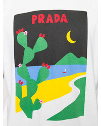 weißes bedrucktes T-Shirt mit einem Rundhalsausschnitt von Prada