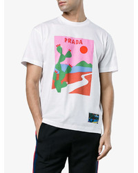 weißes bedrucktes T-Shirt mit einem Rundhalsausschnitt von Prada