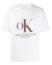 weißes bedrucktes T-Shirt mit einem Rundhalsausschnitt von Calvin Klein Jeans Est. 1978