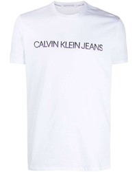 weißes bedrucktes T-Shirt mit einem Rundhalsausschnitt von Calvin Klein Jeans