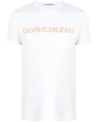 weißes bedrucktes T-Shirt mit einem Rundhalsausschnitt von Calvin Klein Jeans