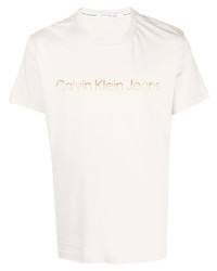 weißes bedrucktes T-Shirt mit einem Rundhalsausschnitt von Calvin Klein Jeans