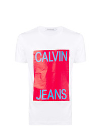 weißes bedrucktes T-Shirt mit einem Rundhalsausschnitt von Calvin Klein Jeans