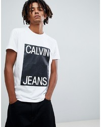 weißes bedrucktes T-Shirt mit einem Rundhalsausschnitt von Calvin Klein Jeans