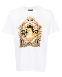 weißes bedrucktes T-Shirt mit einem Rundhalsausschnitt von Camilla
