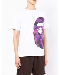 weißes bedrucktes T-Shirt mit einem Rundhalsausschnitt von A Bathing Ape