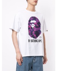 weißes bedrucktes T-Shirt mit einem Rundhalsausschnitt von A Bathing Ape