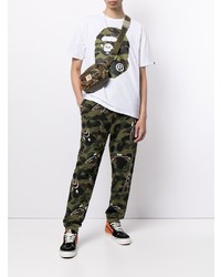 weißes bedrucktes T-Shirt mit einem Rundhalsausschnitt von A Bathing Ape