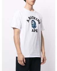 weißes bedrucktes T-Shirt mit einem Rundhalsausschnitt von A Bathing Ape