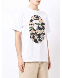 weißes bedrucktes T-Shirt mit einem Rundhalsausschnitt von A Bathing Ape