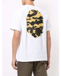 weißes bedrucktes T-Shirt mit einem Rundhalsausschnitt von A Bathing Ape