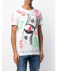 weißes bedrucktes T-Shirt mit einem Rundhalsausschnitt von Philipp Plein