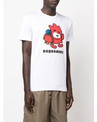 weißes bedrucktes T-Shirt mit einem Rundhalsausschnitt von DSQUARED2