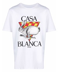 weißes bedrucktes T-Shirt mit einem Rundhalsausschnitt von Casablanca