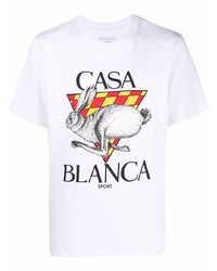 weißes bedrucktes T-Shirt mit einem Rundhalsausschnitt von Casablanca