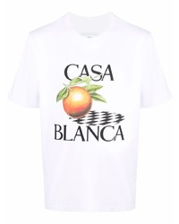 weißes bedrucktes T-Shirt mit einem Rundhalsausschnitt von Casablanca