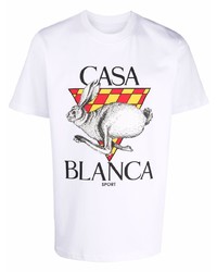 weißes bedrucktes T-Shirt mit einem Rundhalsausschnitt von Casablanca