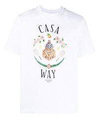 weißes bedrucktes T-Shirt mit einem Rundhalsausschnitt von Casablanca