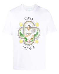 weißes bedrucktes T-Shirt mit einem Rundhalsausschnitt von Casablanca