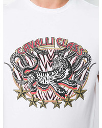 weißes bedrucktes T-Shirt mit einem Rundhalsausschnitt von Class Roberto Cavalli