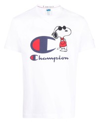 weißes bedrucktes T-Shirt mit einem Rundhalsausschnitt von Champion