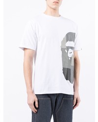 weißes bedrucktes T-Shirt mit einem Rundhalsausschnitt von A Bathing Ape