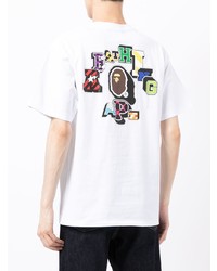 weißes bedrucktes T-Shirt mit einem Rundhalsausschnitt von A Bathing Ape