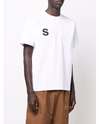 weißes bedrucktes T-Shirt mit einem Rundhalsausschnitt von Sacai