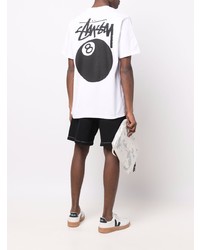 weißes bedrucktes T-Shirt mit einem Rundhalsausschnitt von Stussy