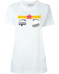 weißes bedrucktes T-Shirt mit einem Rundhalsausschnitt von Chiara Ferragni