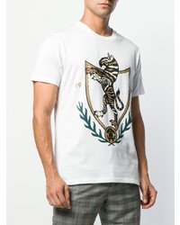 weißes bedrucktes T-Shirt mit einem Rundhalsausschnitt von Roberto Cavalli