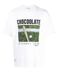 weißes bedrucktes T-Shirt mit einem Rundhalsausschnitt von Chocoolate