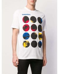 weißes bedrucktes T-Shirt mit einem Rundhalsausschnitt von DSQUARED2