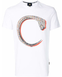 weißes bedrucktes T-Shirt mit einem Rundhalsausschnitt von Class Roberto Cavalli