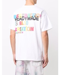 weißes bedrucktes T-Shirt mit einem Rundhalsausschnitt von Readymade