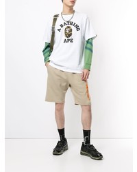 weißes bedrucktes T-Shirt mit einem Rundhalsausschnitt von A Bathing Ape