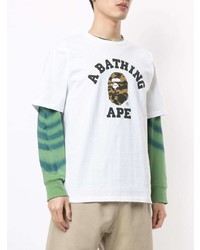 weißes bedrucktes T-Shirt mit einem Rundhalsausschnitt von A Bathing Ape